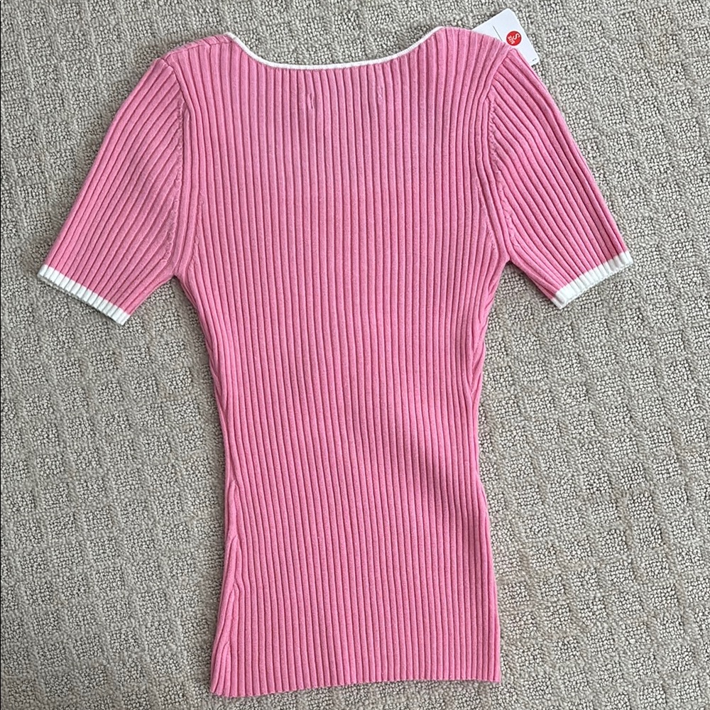 Pink Ribbed Women's Top - Picture 2 of 2